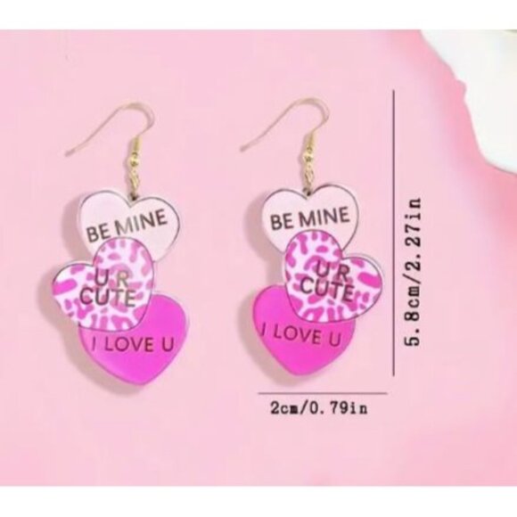 Heart-Shaped Multicolor Acrylic‎ Statement Earrings - Picture 3 of 3